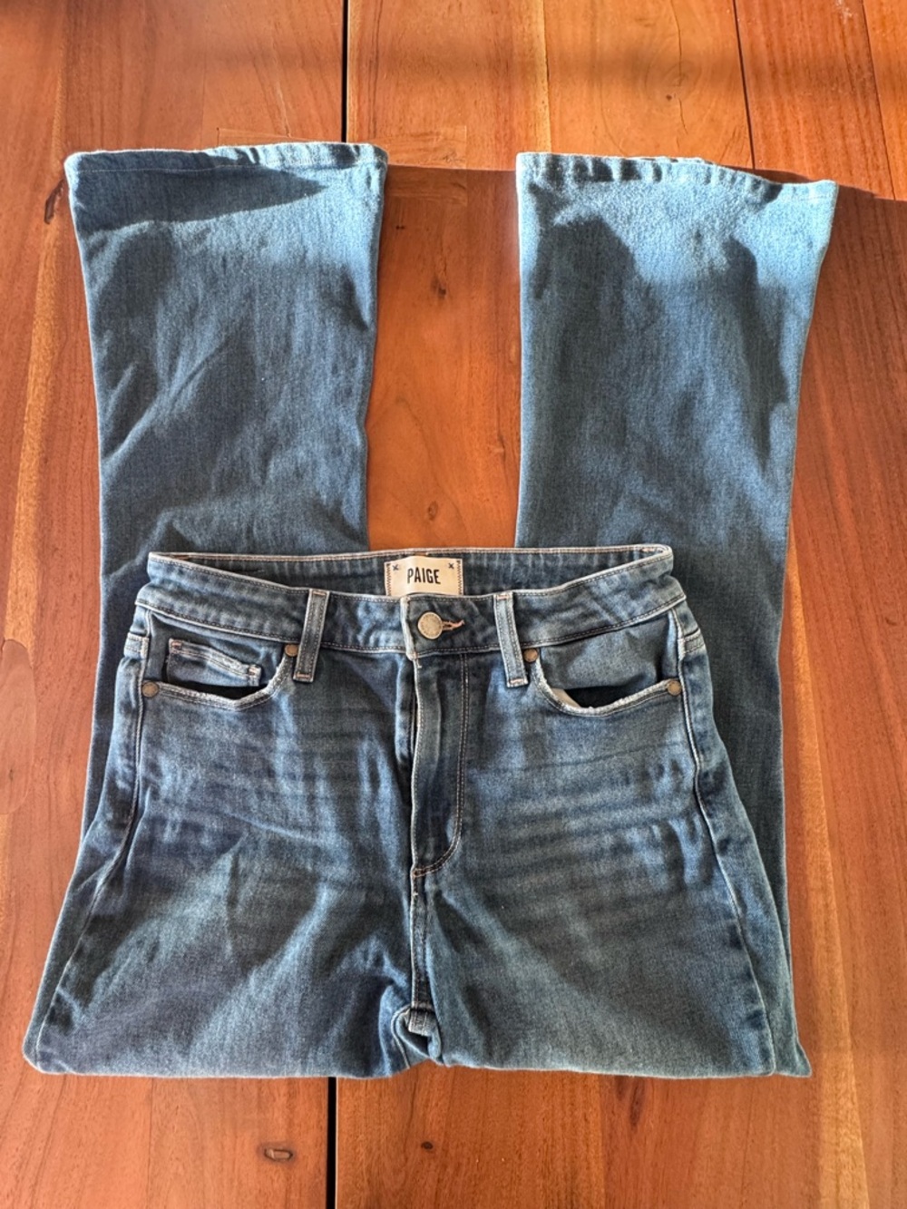 PAIGE Flare Jeans Blue Denim Mid Rise Boho Y2K
